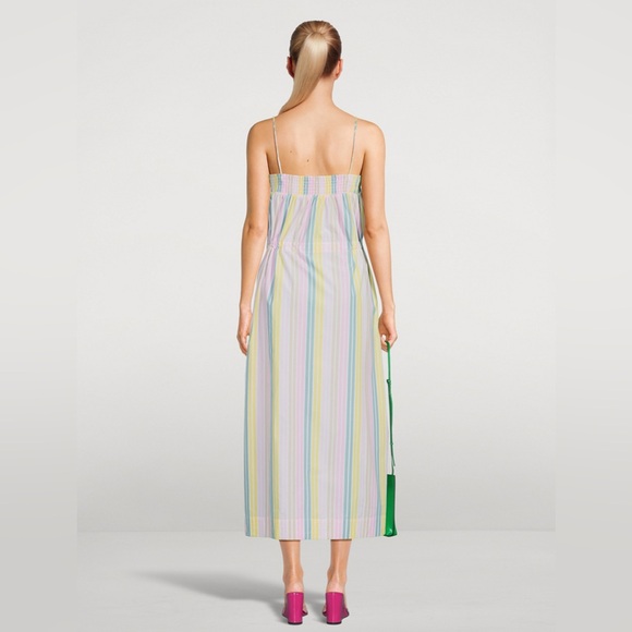 GANNI Cotton Midi Dress In Striped Print size US 8 - Picture 2 of 16